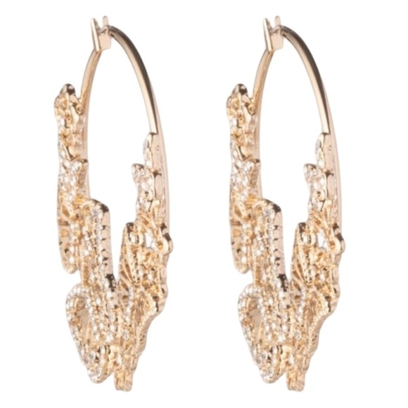MARCHESA • Gold Butterfly Nature Insect Crystal Encrusted Large Hoop Earrings - Picture 3 of 4